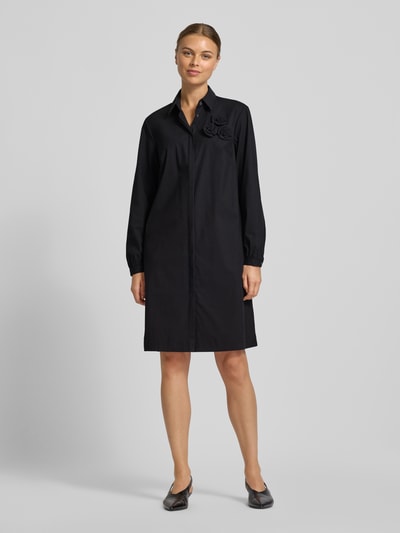 0039 Italy Knielange jurk met siergarnering, model 'DANNIKA' Zwart - 1