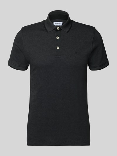 Produktfoto, Slim Fit Poloshirt mit Viskose-Anteil Modell 'Paulos' von Jack & Jones, kurzärmelig, schwarz, Baumwoll-Mix, Logo-Stitching