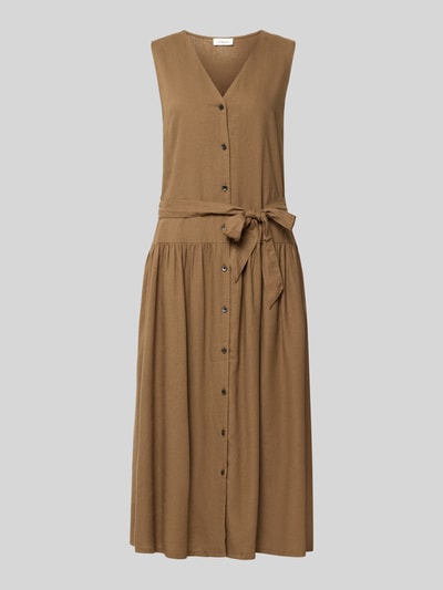 Productfoto, Regular Fit vrijetijdsjurk uit mix van linnen en viscose van s.Oliver RED LABEL, lichtbruine kleur, knopen en strikceintuur