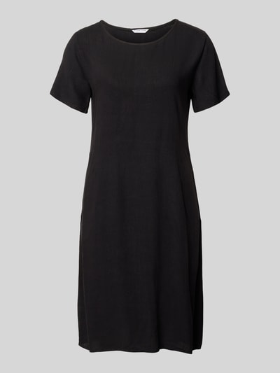 Produktfoto, schwarzes Relaxed Fit Kleid aus Viskose-Mix mit Leinen, Rundhalsausschnitt, kurzärmelig, Modell 'Tara' von ZABAIONE