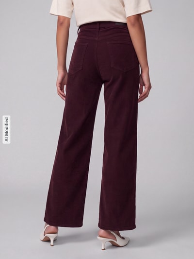 ONLY Wide Leg Cordhose aus Baumwoll-Mix Modell 'HOPE' Pflaume 5