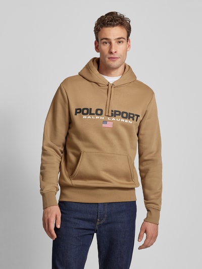 Polo Sport Hoodie met labelprint Kaki - 4