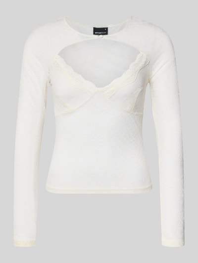 Produktfoto, Longsleeve mit Cut Out von Gina Tricot in Creme mit Spitze, semitransparent, körpernahe Passform, Stretch-Material, Knopfverschluss