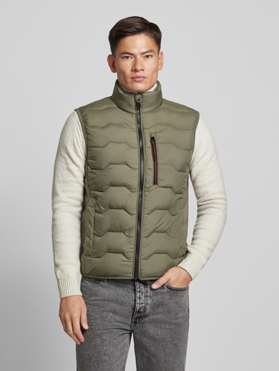 Tom Tailor Regular fit bodywarmer met borstzak met rits Olijfgroen - 4