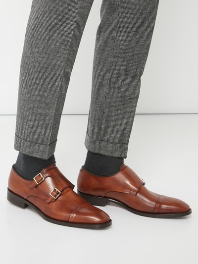 ROBERTO LEY Buty double monk strap z gładkiej skóry Camel 3