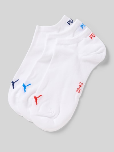 Produktfoto, Sneakersocken mit Logo im 3er-Pack von PUMA aus weißem Baumwoll-Mix, enger Sitz, verschiedenfarbige Logos, Größe 39-42, klare Textur