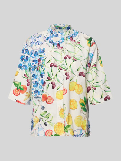 Produktfoto, blouse met maokraag en 3/4-mouw van Emily Van den Bergh, puur katoen, loose fit, knoopsluiting, kleurrijk bloem- en fruitmotief