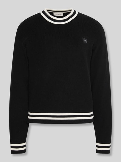 Calvin Klein Jeans Regular Fit Pullover aus reiner Baumwolle mit Kontraststreifen Black 2