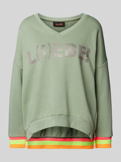 miss goodlife Oversized sweatshirt met V-hals, model 'L(I)EBE!' Rietgroen - 2