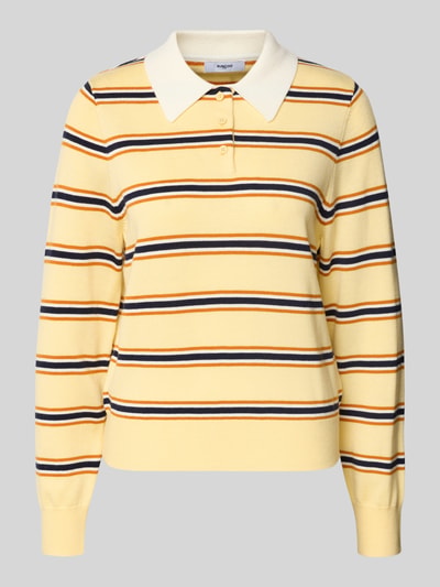 Produktfoto, Regular Fit Poloshirt mit Knopfleiste Modell 'PREGO' von SUNCOO PARIS im gelb gestreiften Material-Mix mit Lanawoll-Anteil