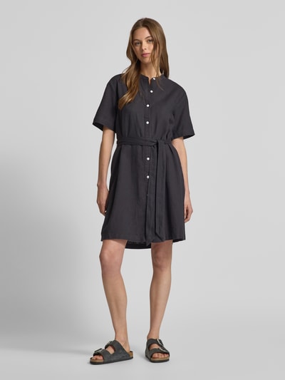 MSCH Copenhagen Knielanges Leinenkleid mit Stehkragen Modell 'Pennie Ginia' Anthrazit 1
