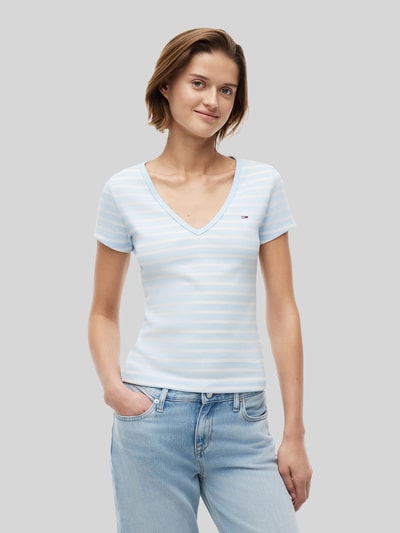 Tommy Jeans t-shirt o kroju slim fit z mieszanki bawełny Jasnoniebieski 4