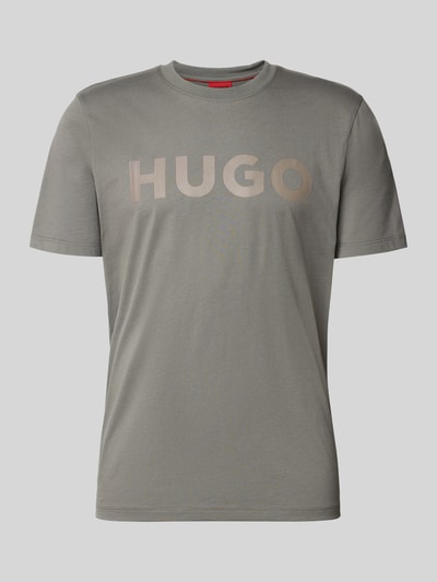 Produktfoto, Relaxed Fit T-Shirt aus reiner Baumwolle Modell 'DULIVIO' von HUGO in Uni-Grau, Rundhals, Kurzarm, Label-Schriftzug, Jersey-Textur