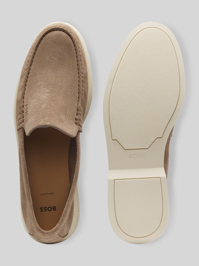 BOSS Instappers van echt leer Beige - 4