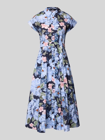 Produktfoto, Midikleid mit floralem Allover-Print von Oui aus Reine Baumwolle, taillierte Passform, Umlegekragen, Falten-Optik, Knopfleiste