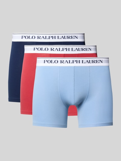 Produktfoto, trzy obcisłe bokserki z mieszanki bawełny w kolorach niebieskim, czerwonym i granatowym, Trunks aus Baumwoll-Mix im 3er-Pack von Polo Ralph Lauren Underwear
