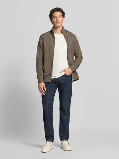 GANT Regular Fit Sweatjacke aus Baumwoll-Mix Taupe 1