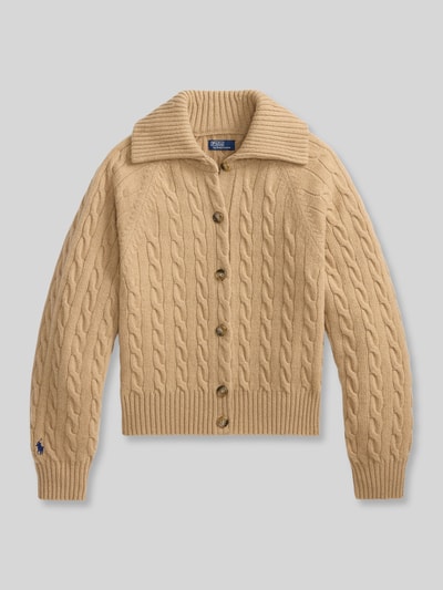 Polo Ralph Lauren Strickjacke aus Wolle Kaschmir mit Kragen Hellbraun Melange 2