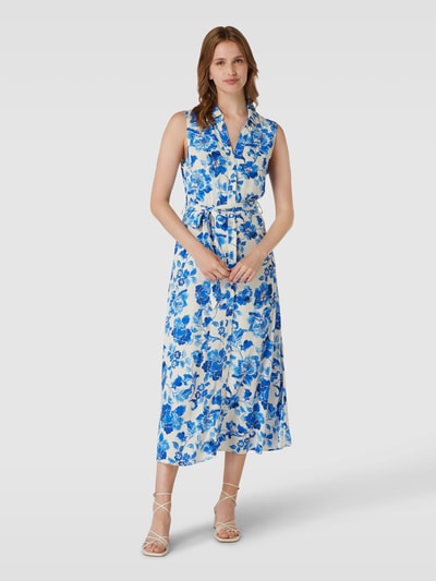 Mango Hemdblusenkleid aus Viskose mit Allover-Muster Modell 'APPLE' Blau 4