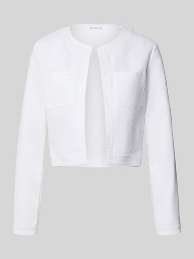 Produktfoto, Cropped Jacke mit Brusttaschen von Swing, biały, bawełniany mix ze streczem, otwarty krój, kieszenie na piersi, długość tyłu w rozmiarze 36: 44 cm