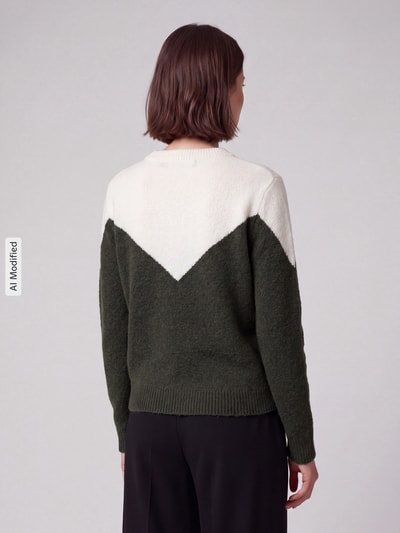 VERO MODA sweter krój regular fit z dodatkiem wełny model 'PLAZA' Ciemnozielony 5