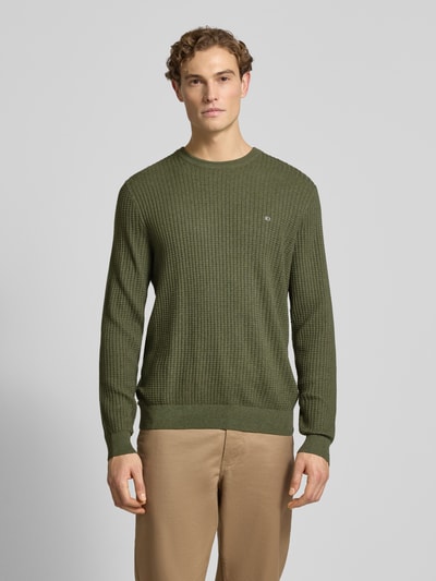Christian Berg Men Strickpullover mit Label-Detail Oliv Melange 4
