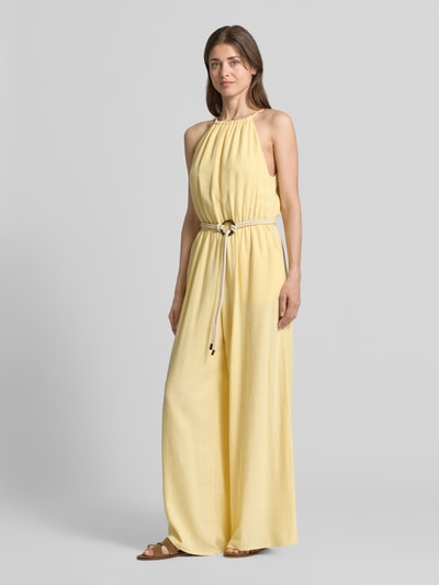 Apricot Jumpsuit aus Viskose-Mix mit Gürtel Hellgelb 1