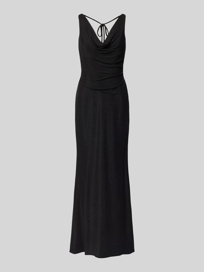 Produktfoto, Abendkleid mit Wasserfall-Ausschnitt von Laona, czarny kolor, dopasowany krój, długość maxi, marszczenia, wiązanie z tyłu, długość tyłu w rozmiarze 36: 128 cm, szerokość w rozmiarze 36: 42 cm