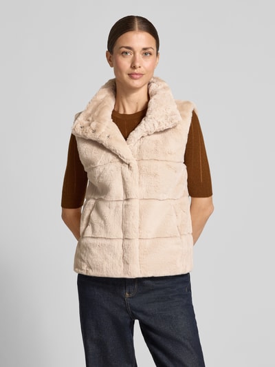 monari Bodywarmer van imitatiebont met doorgestikte naden Zand - 4