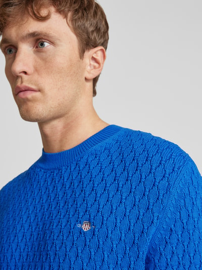 Gant Gebreide pullover met labelstitching Koningsblauw - 3