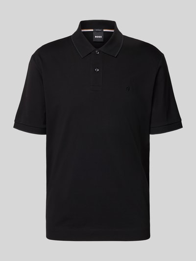 Produktfoto, Regular Fit Poloshirt aus reiner Baumwolle Modell 'C-PARRIS' von BOSS in Schwarz, Piqué-Struktur, Polokragen, kurze Knopfleiste, unifarben