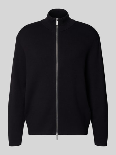 Produktfoto, Relaxed Fit Strickjacke aus Viskose-Mix Modell 'TELLER' von SELECTED HOMME in Schwarz, Feinstrick mit Reißverschluss und Stehkragen