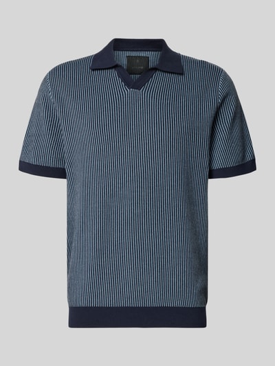 Produktfoto, Regular Fit Poloshirt in Strick-Optik Modell 'Preston' von Jack & Jones Premium, dunkelblau mit feiner Struktur, Reine Baumwolle, Kurzärmelig, Polokragen, Rückenlänge 70 cm in Größe M