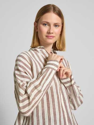 0039 Italy Bluzka lniana o kroju regular fit z obniżonymi ramionami Czekoladowy 3