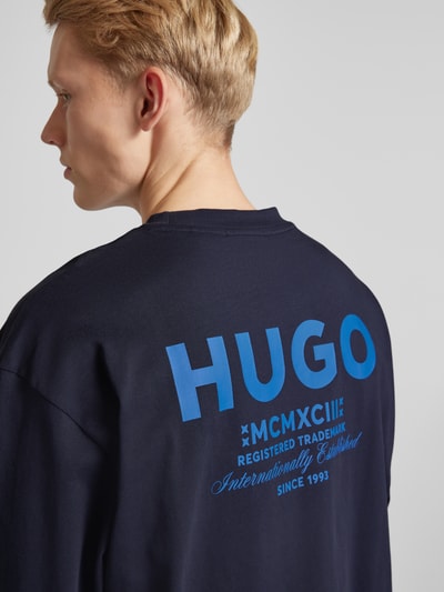 Hugo Blue Bluzka z długim rękawem i nadrukiem z logo model ‘Nichaboso’ Ciemnoniebieski 3