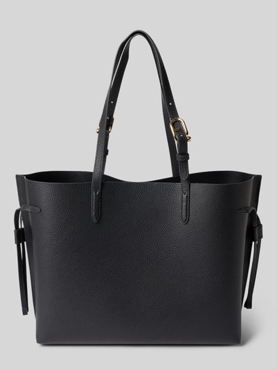 Produktfoto, schwarze Handtasche aus echtem Leder mit Logo-Detail Modell 'Ava' von FURLA, schmale Schulterriemen, strukturierte Oberfläche