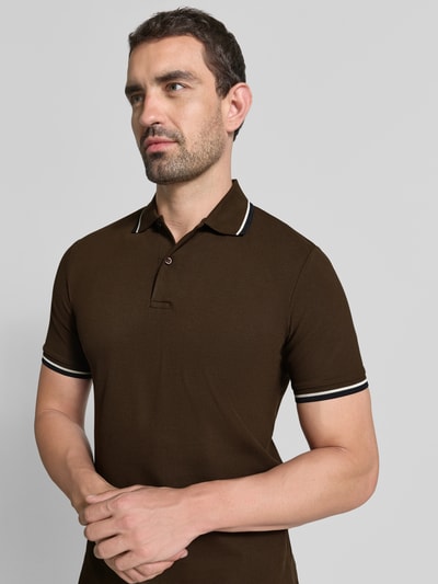 Selected Homme slim fit poloshirt van katoenmix model 'ATLAS' Chocoladebruin - 3
