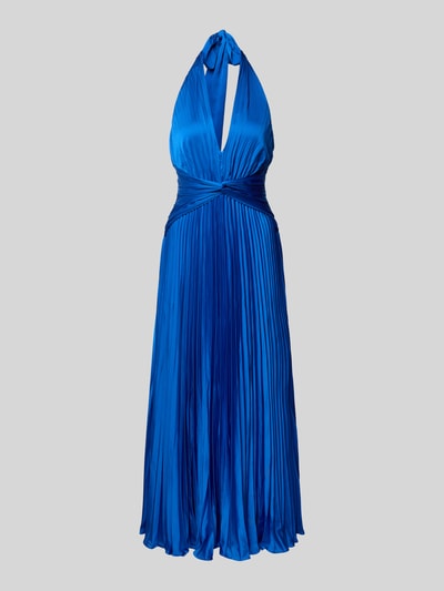 Produktfoto, Neckholder-Midikleid aus Satin Modell 'Natasha' von Forever New in leuchtendem Blau mit Plisseefalten und tailliertem Schnitt