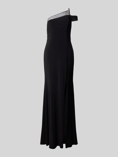 Luxuar One shoulder-avondjurk met pijpsplit Zwart - 2