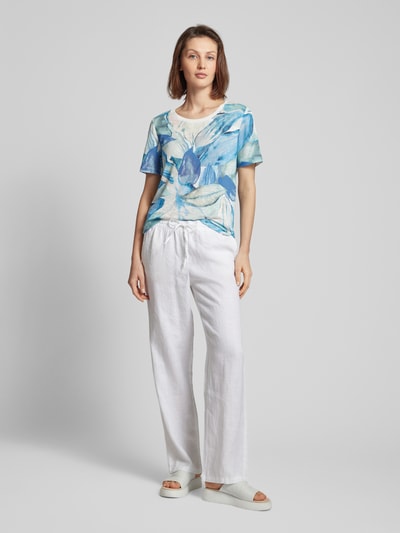 Toni Dress Linnen T-shirt met all-over bloemenprint, model 'Esra' Blauw - 1