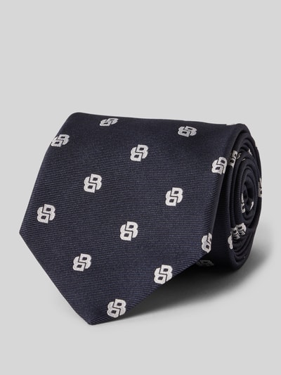 BOSS Zijden stropdas met all-over motief Marineblauw - 1