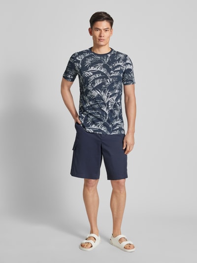 Lindbergh T-shirt met all-over motief, model 'Slub' Marineblauw - 1