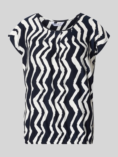 Produktfoto, Relaxed Fit T-Shirt aus Viskose-Mix Modell 'Minou' von ZABAIONE, Wellenmuster in Schwarz-Weiß, elastischer Bund, Damen T-Shirt