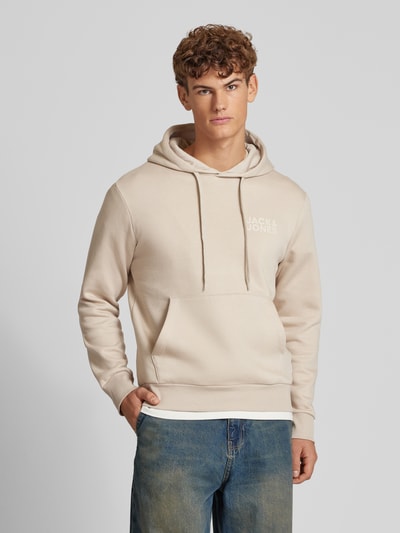 Jack & Jones Hoodie mit Label-Print Modell 'ECORP' Beige 4