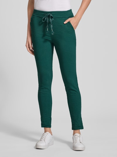 ZABAIONE Skinny fit stoffen broek met tunnelkoord Donkergroen - 4