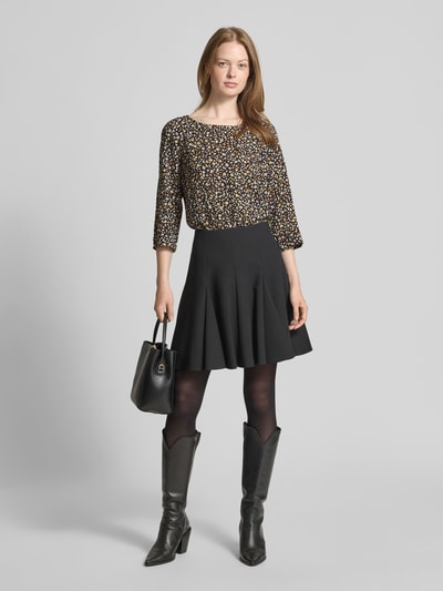 Zero Bluzka z wiskozy okrągłym dekoltem i rękawami o dł. 3/4 Czarny 1