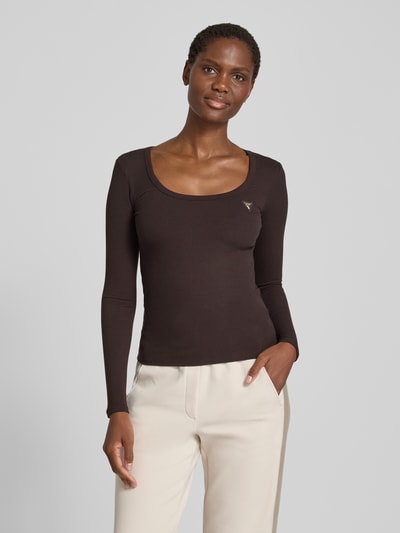 GUESS Activewear Shirt met lange mouwen in riblook met labelapplicatie model 'COLETTE' Chocoladebruin - 4