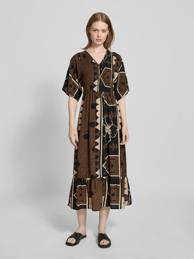 Soyaconcept Midikleid aus Viskose mit V-Ausschnitt Modell 'ROSALIE' Mittelbraun 4
