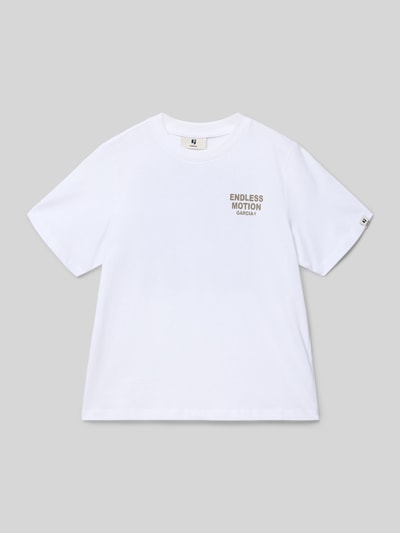 Produktfoto, Regular Fit T-Shirt mit Statement-Print von Garcia, weiß, reine Baumwolle, Rundhalsausschnitt, Rückenlänge 53 cm bei Größe 140