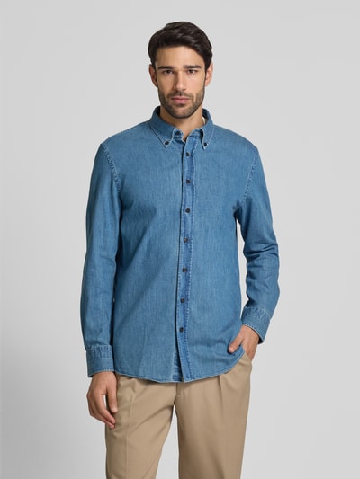 Profuomo Regular Fit Jeanshemd mit Button-Down-Kragen Jeansblau 4